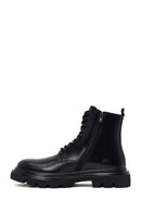 Male Black Lace-Up Zip Closure Thick-Soled Leather Combat Boots | Derimod