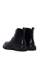 Male Black Lace-Up Zip Closure Thick-Soled Leather Combat Boots | Derimod