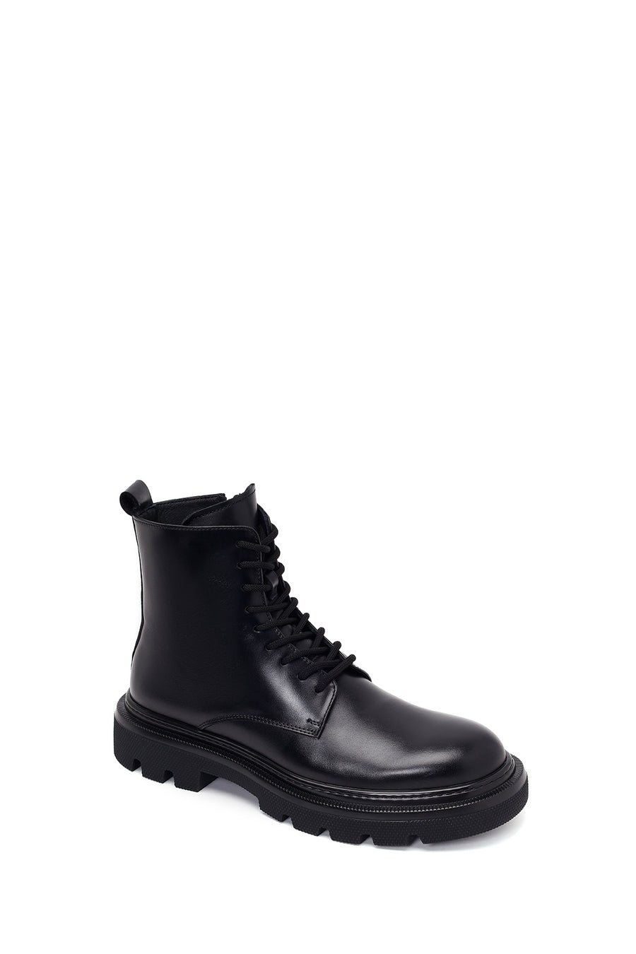 Male Black Lace-Up Zip Closure Thick-Soled Leather Combat Boots