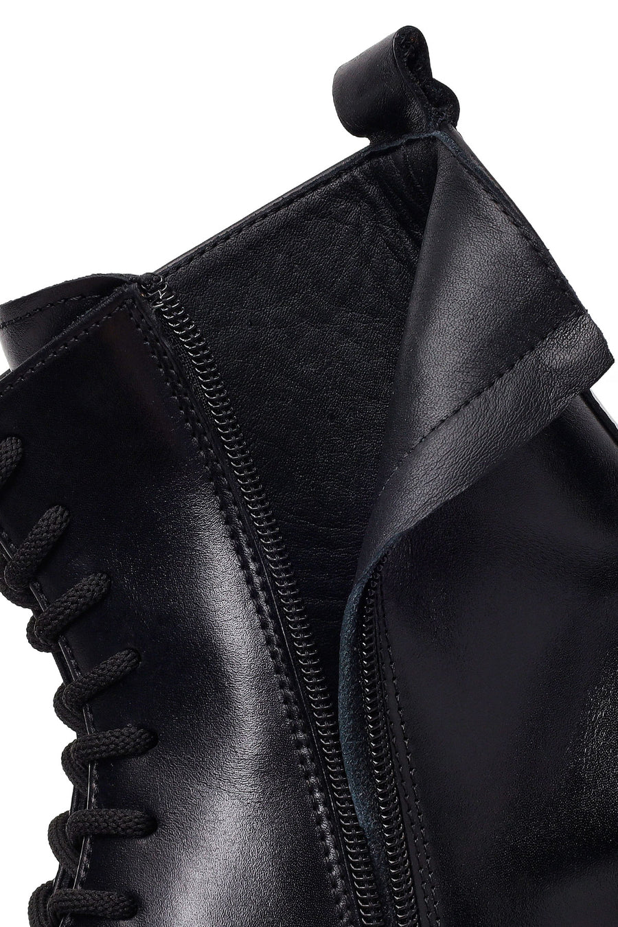 Male Black Lace-Up Zip Closure Thick-Soled Leather Combat Boots