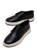 Male Black Lace-Up Thick-Soled Leather Casual Shoes | Derimod