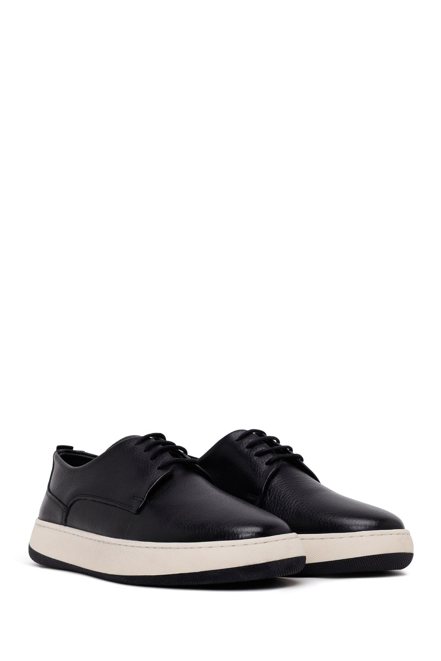Male Black Lace-Up Thick-Soled Leather Casual Shoes