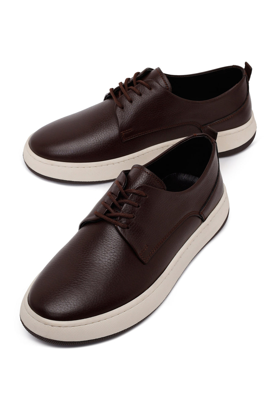 Male Brown Lace-Up Thick-Soled Leather Casual Shoe