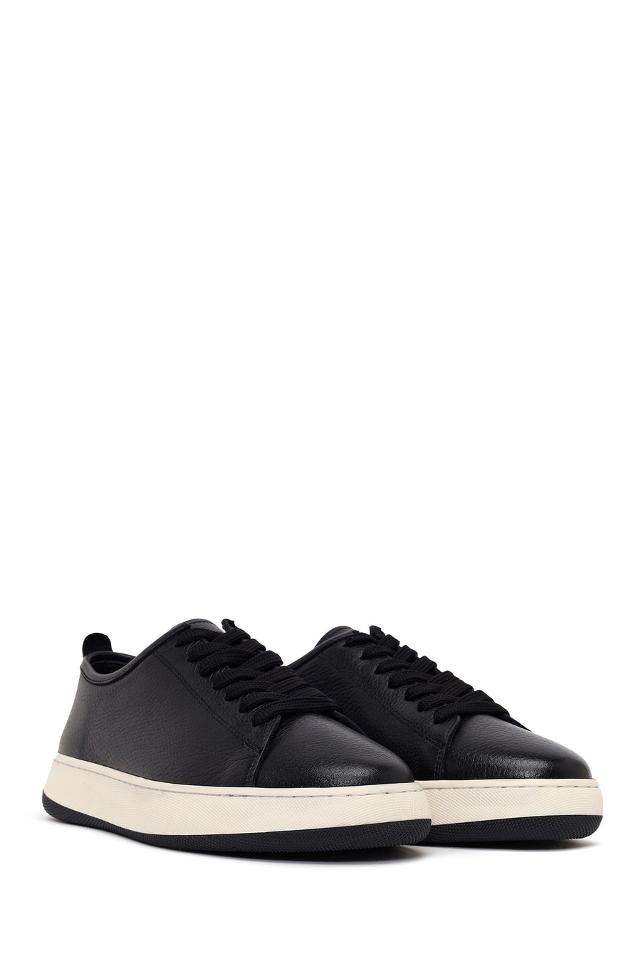 Male Black Lace-Up Thick-Soled Leather Sneaker