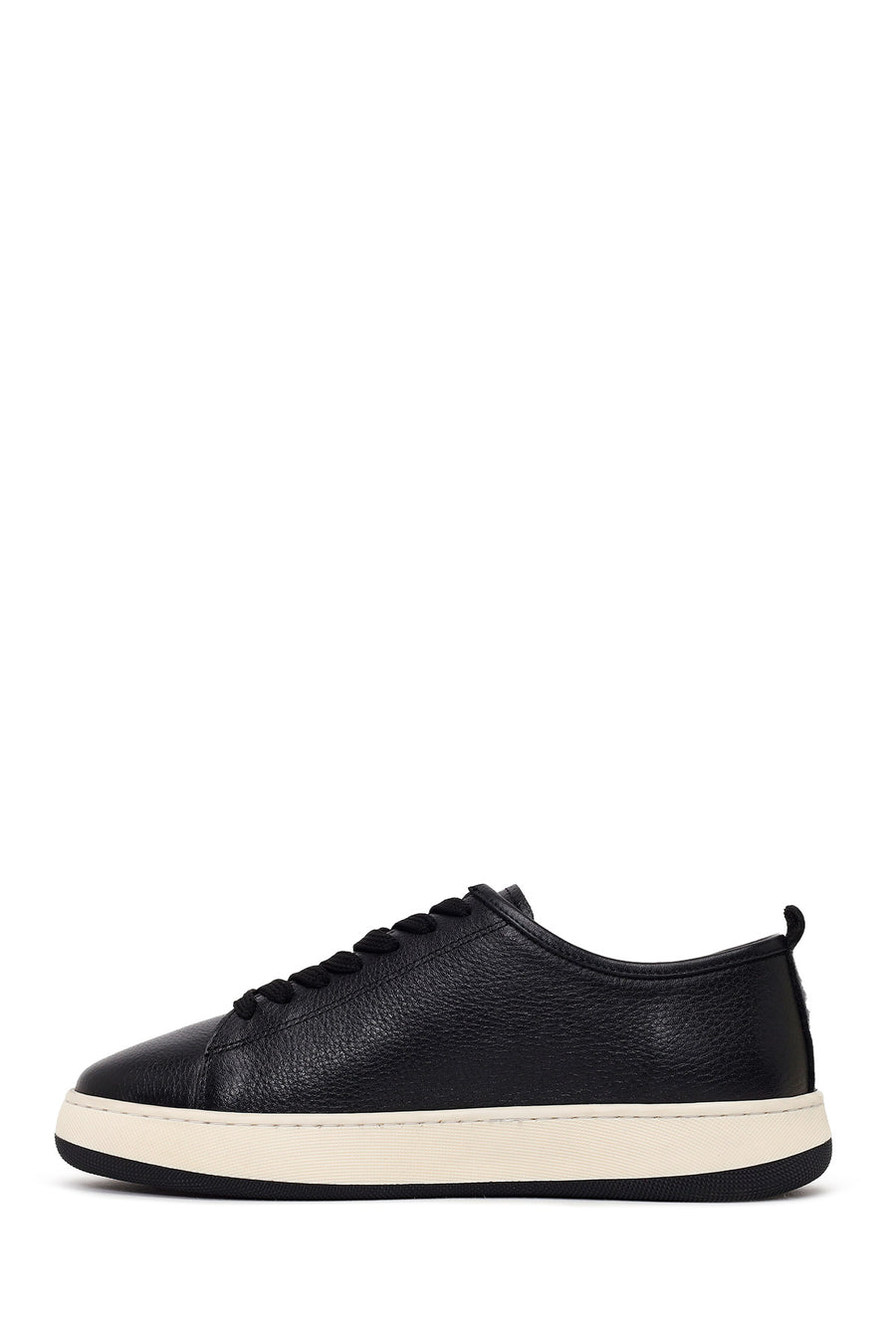 Male Black Lace-Up Thick-Soled Leather Sneaker