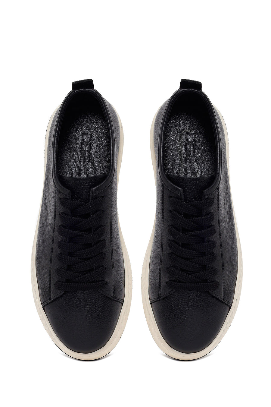 Male Black Lace-Up Thick-Soled Leather Sneaker