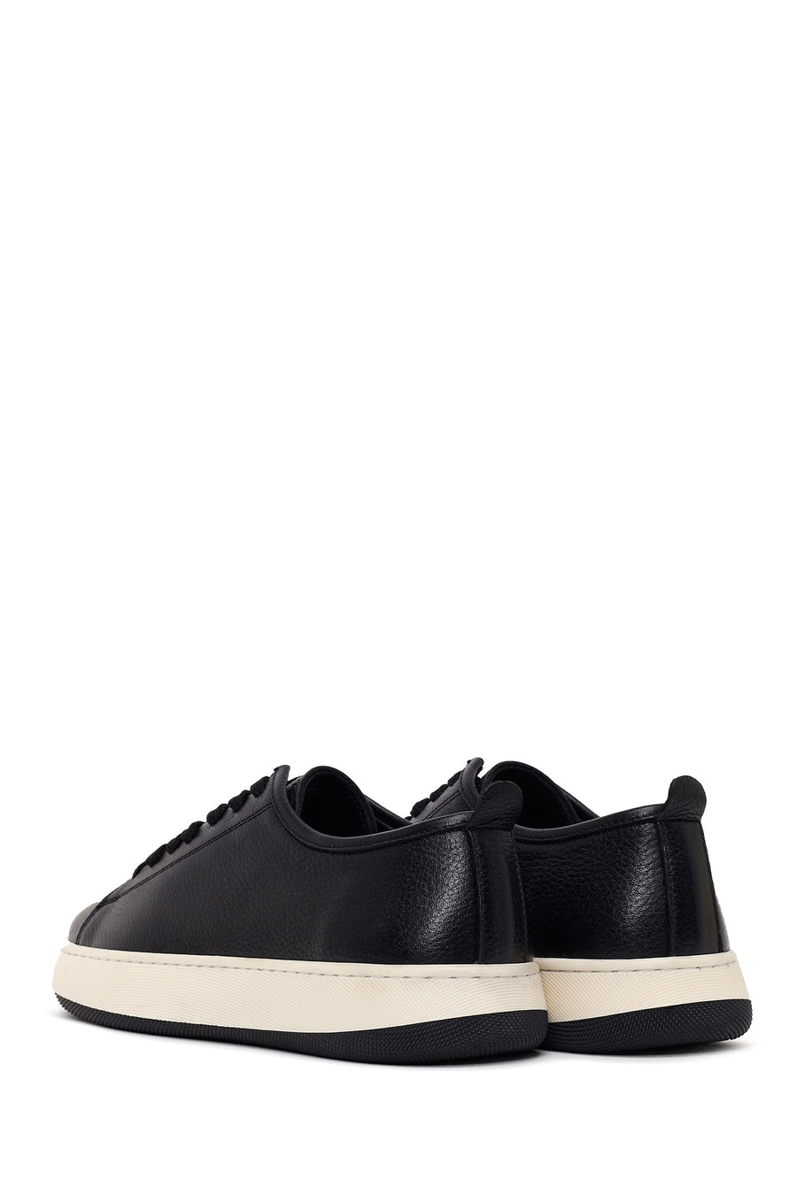 Male Black Lace-Up Thick-Soled Leather Sneaker