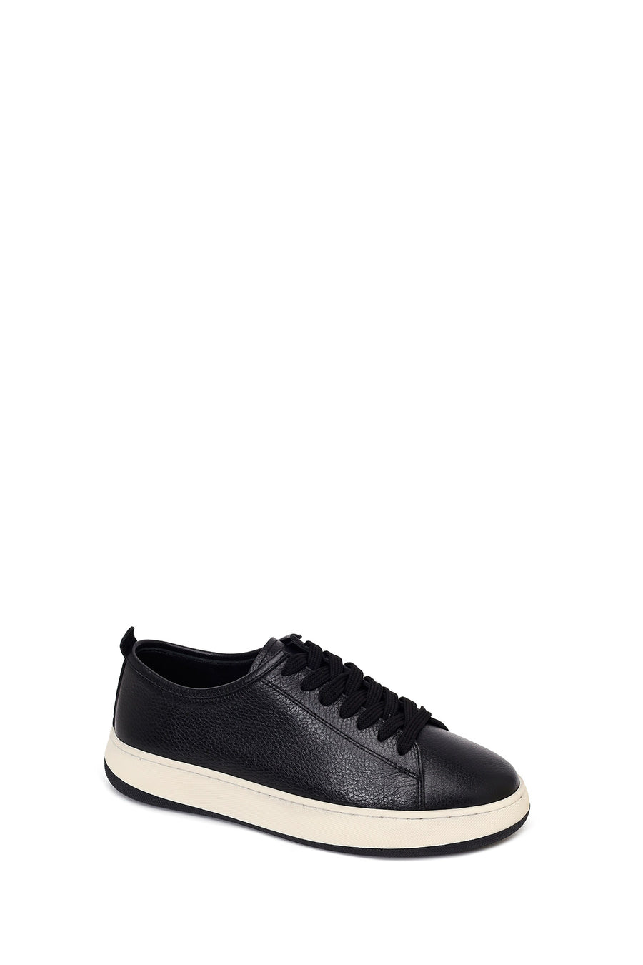 Male Black Lace-Up Thick-Soled Leather Sneaker