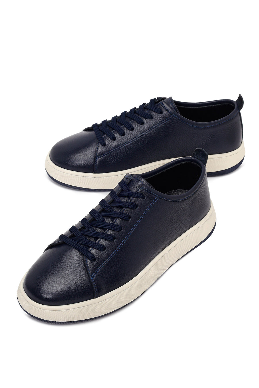 Male Navy Blue Lace-Up Thick-Soled Leather Sneaker