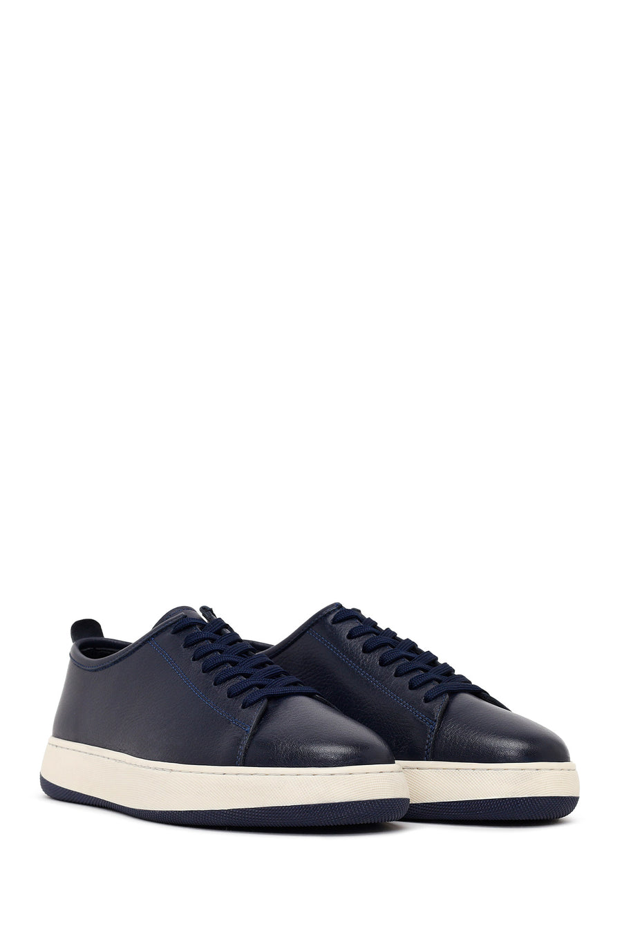 Male Navy Blue Lace-Up Thick-Soled Leather Sneaker