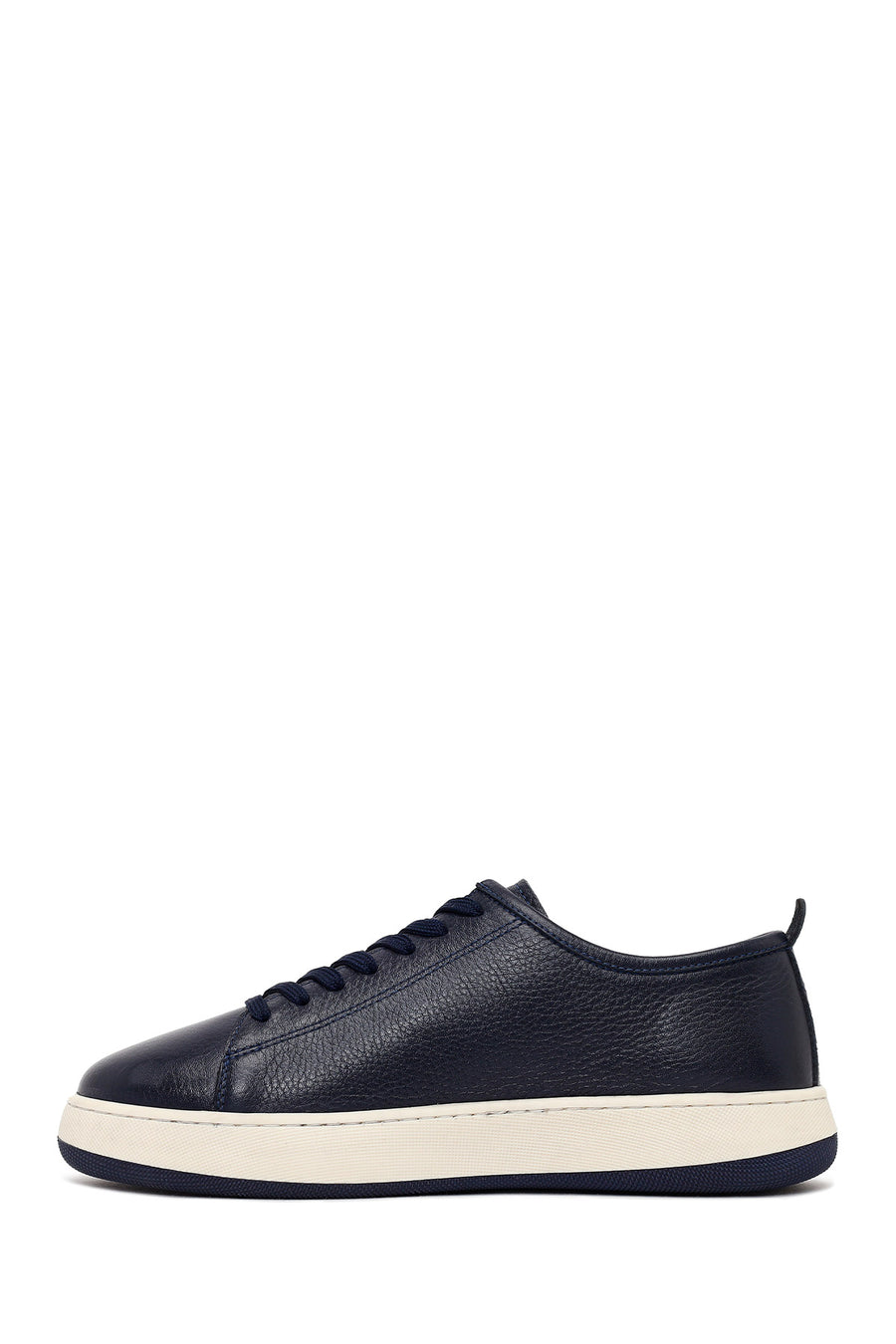 Male Navy Blue Lace-Up Thick-Soled Leather Sneaker