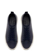 Male Navy Blue Lace-Up Thick-Soled Leather Sneaker | Derimod