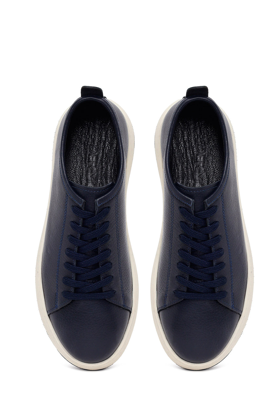 Male Navy Blue Lace-Up Thick-Soled Leather Sneaker