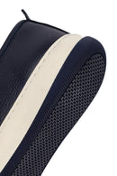 Male Navy Blue Lace-Up Thick-Soled Leather Sneaker | Derimod