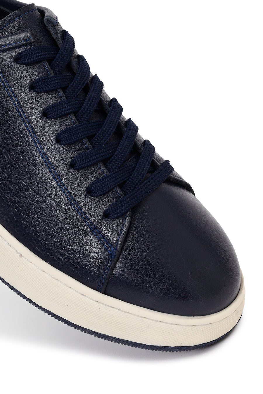 Male Navy Blue Lace-Up Thick-Soled Leather Sneaker