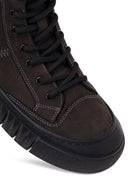 Male Anthracite Lace-Up Zip Closure Nubuck Leather Sports Boots | Derimod