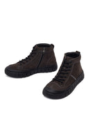 Male Anthracite Lace-Up Zip Closure Nubuck Leather Sports Boots | Derimod