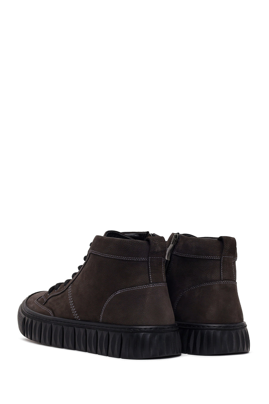 Male Anthracite Lace-Up Zip Closure Nubuck Leather Sports Boots