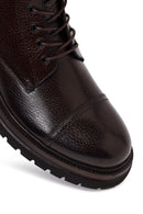 Male Brown Lace-Up Zip Closure Leather Casual Boots | Derimod