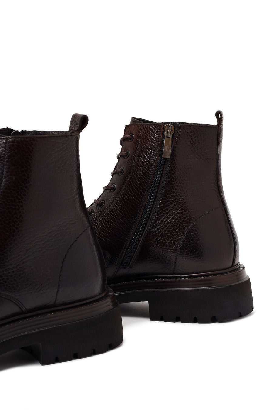 Male Brown Lace-Up Zip Closure Leather Casual Boots
