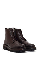 Male Brown Lace-Up Zip Closure Leather Casual Boots | Derimod