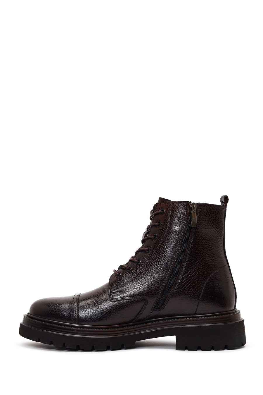 Male Brown Lace-Up Zip Closure Leather Casual Boots
