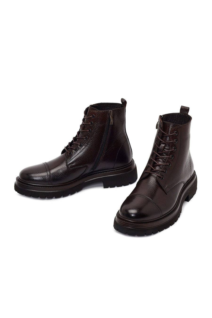 Male Brown Lace-Up Zip Closure Leather Casual Boots