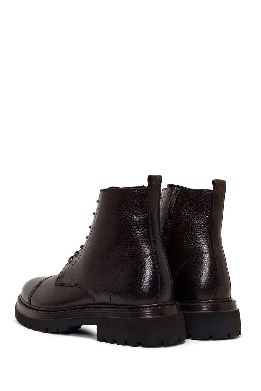 Male Brown Lace-Up Zip Closure Leather Casual Boots
