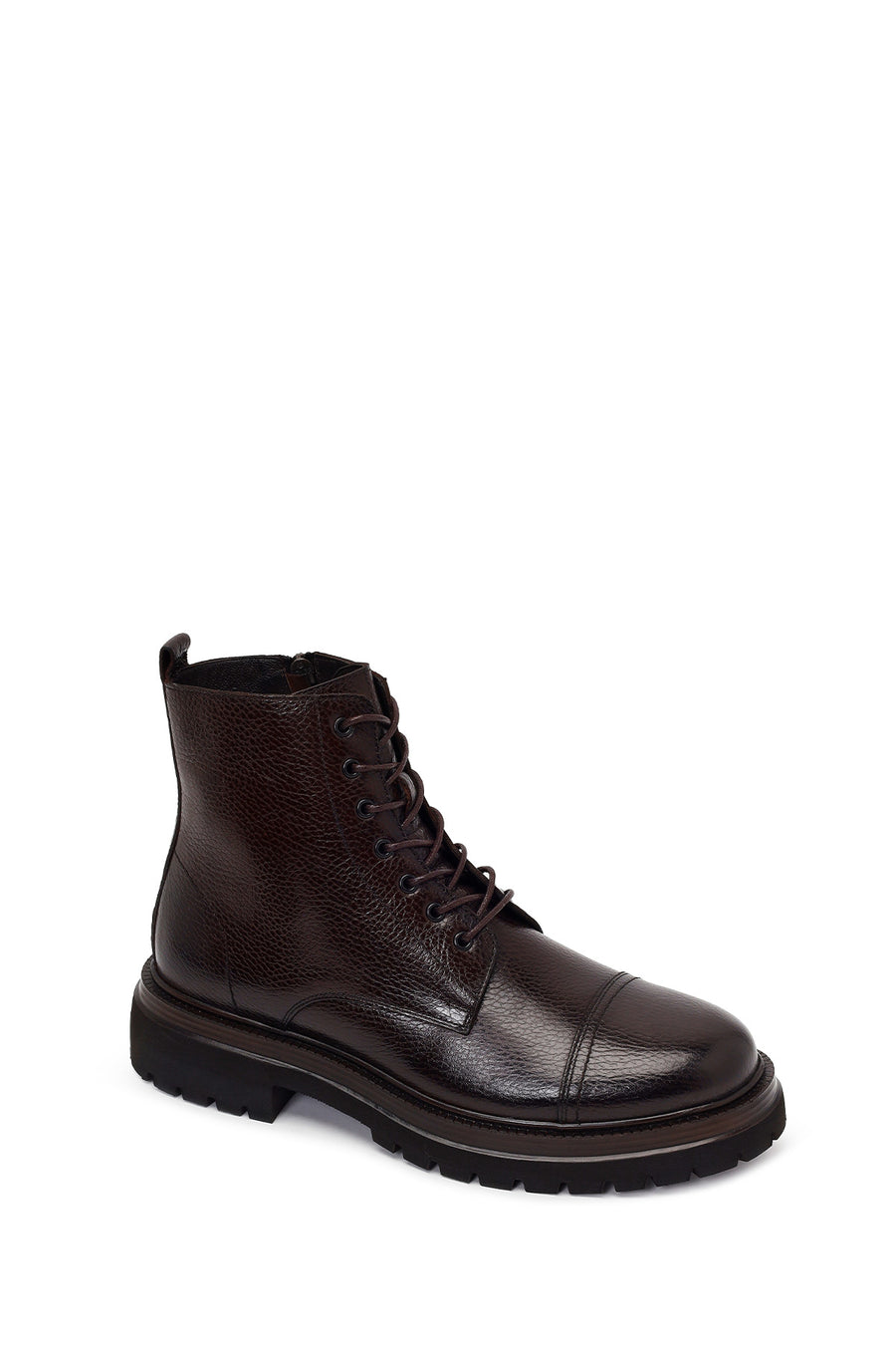 Male Brown Lace-Up Zip Closure Leather Casual Boots