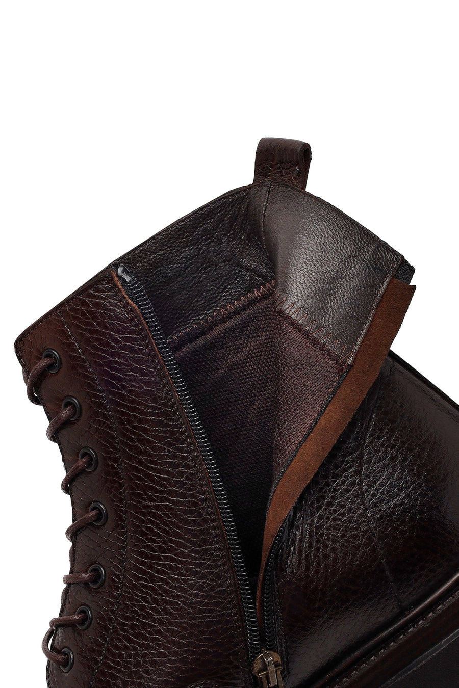 Male Brown Lace-Up Zip Closure Leather Casual Boots