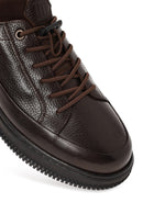 Erkek Kahverengi Bağcıklı Deri Sneaker | Derimod