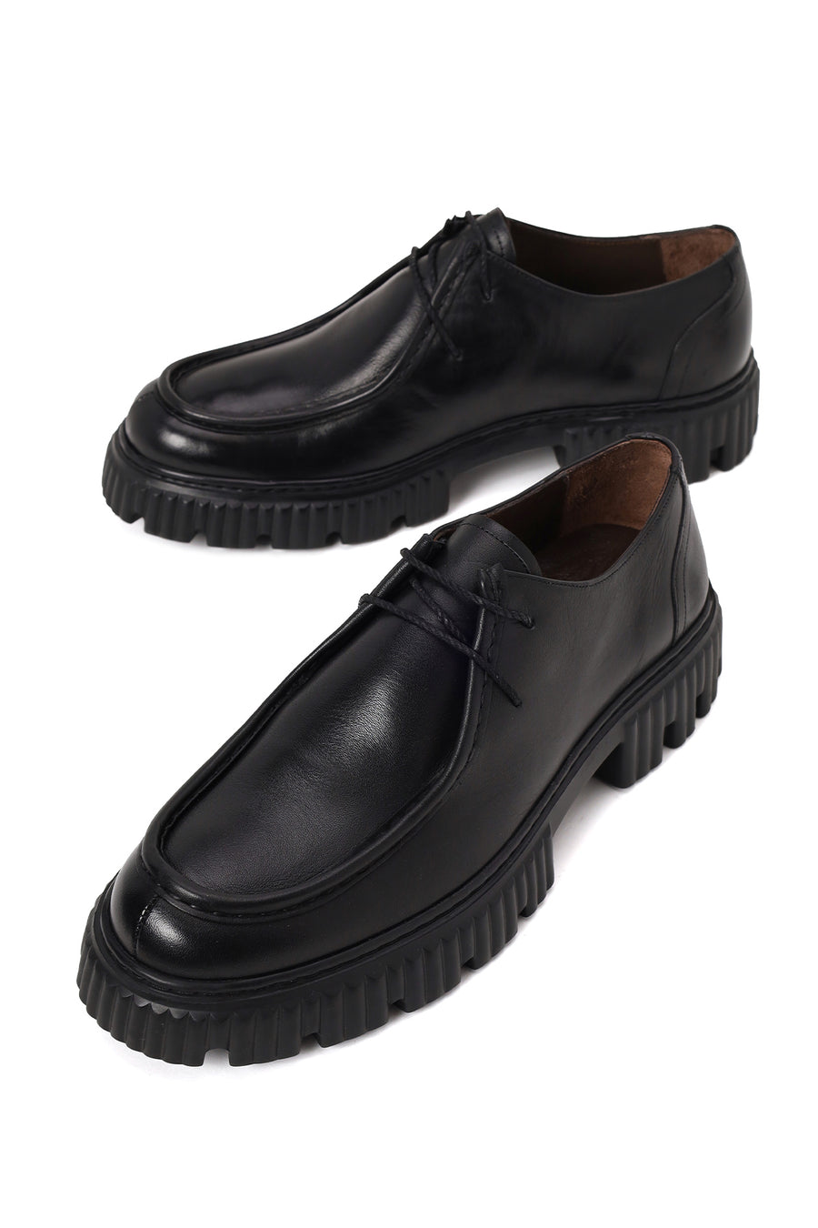 Male Black Thick-Soled Lace-Up Leather Casual Shoes