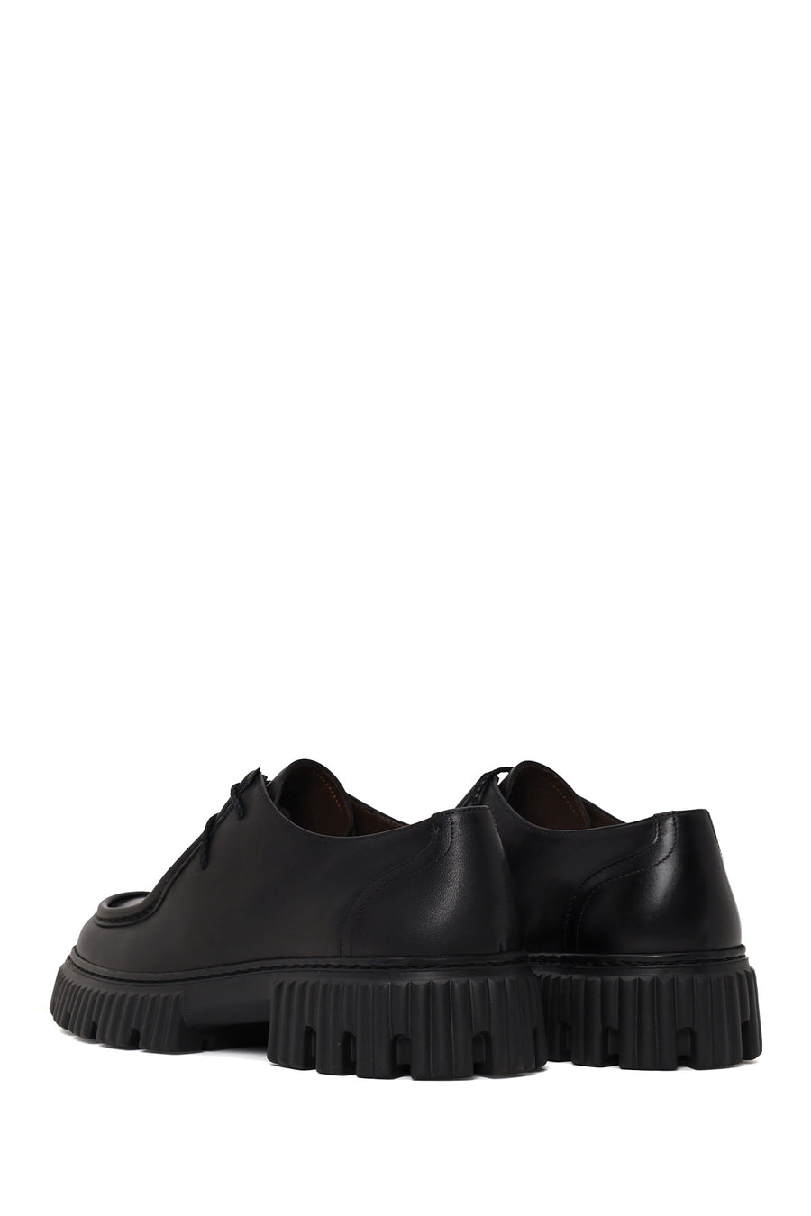 Male Black Thick-Soled Lace-Up Leather Casual Shoes