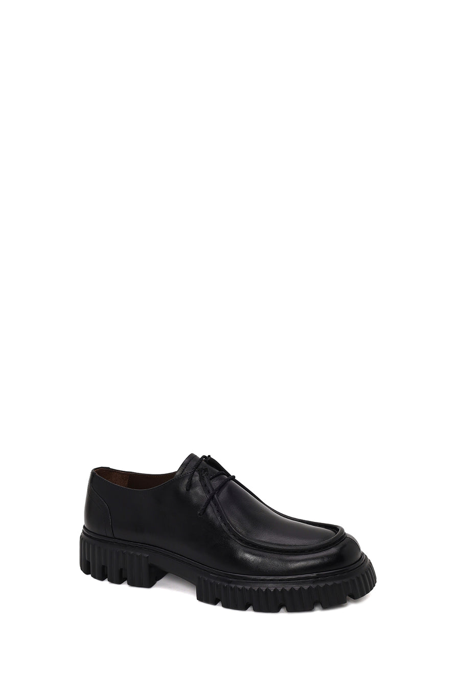 Male Black Thick-Soled Lace-Up Leather Casual Shoes