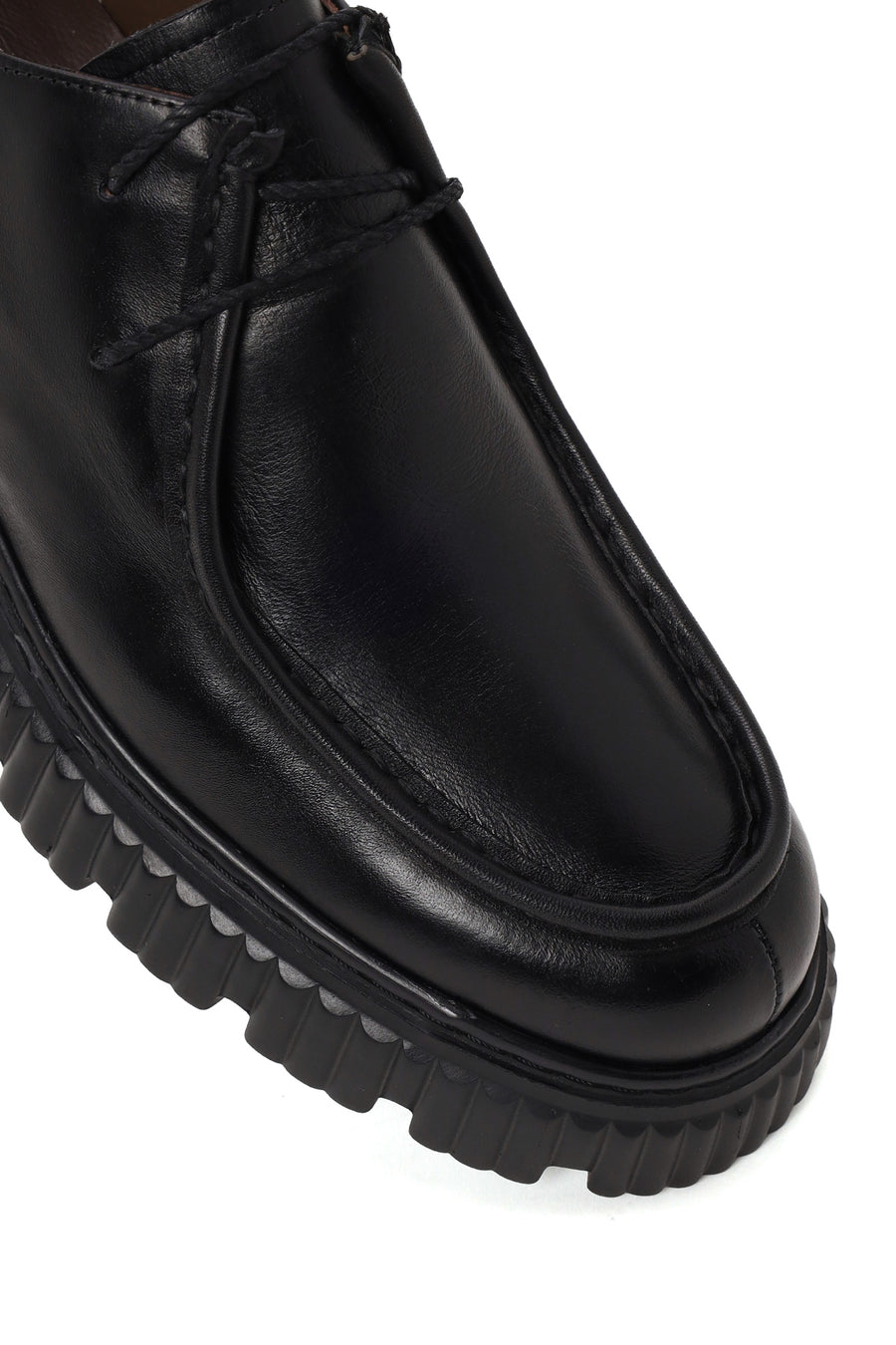 Male Black Thick-Soled Lace-Up Leather Casual Shoes