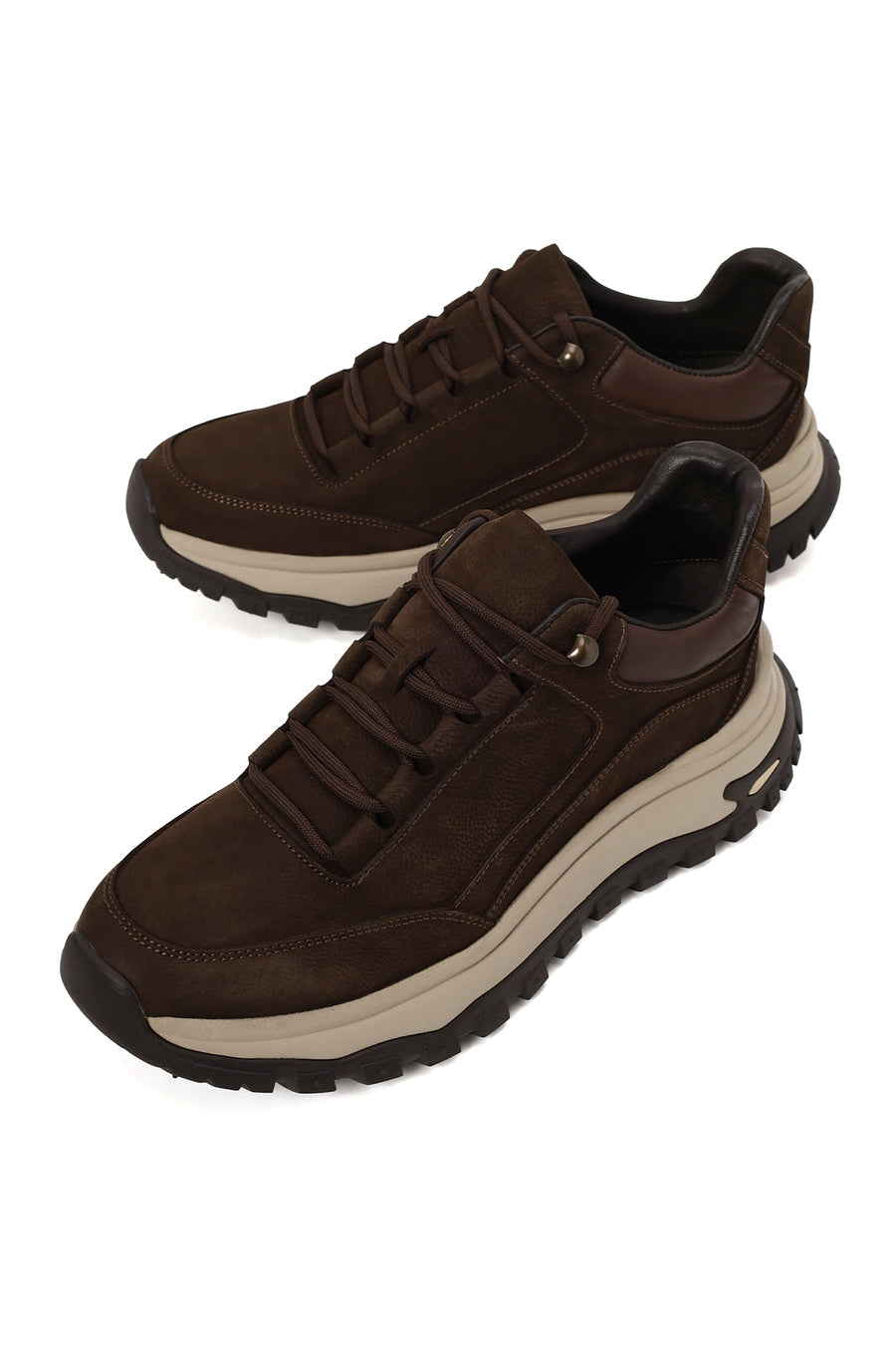 Male Brown Lace-Up Thick-Soled Nubuck Leather Casual Sneaker