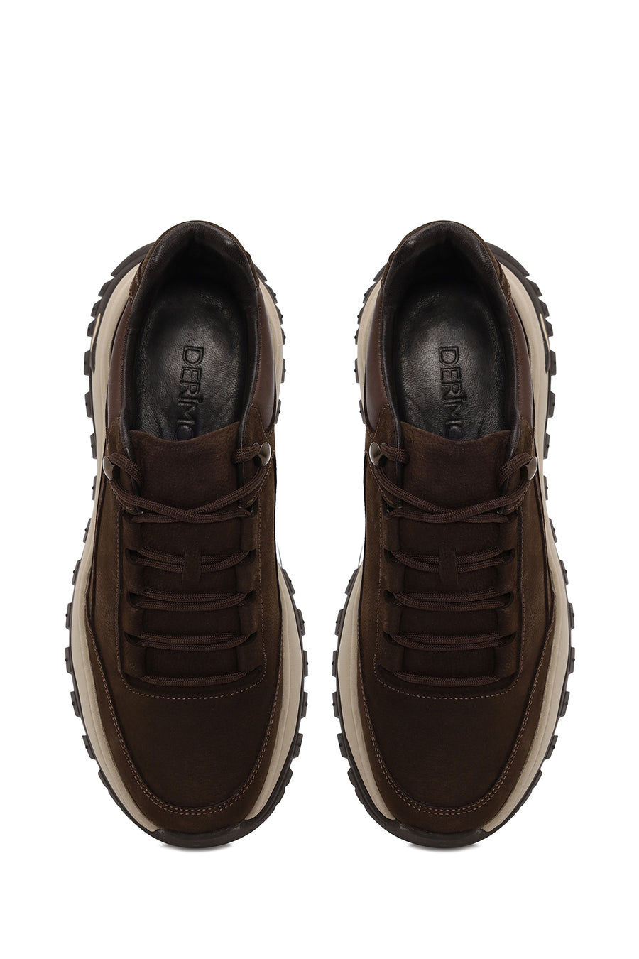 Male Brown Lace-Up Thick-Soled Nubuck Leather Casual Sneaker