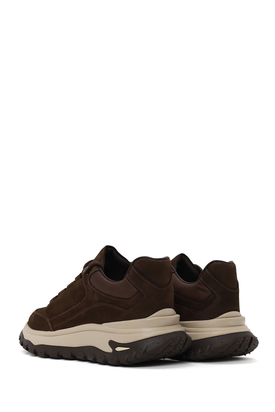 Male Brown Lace-Up Thick-Soled Nubuck Leather Casual Sneaker