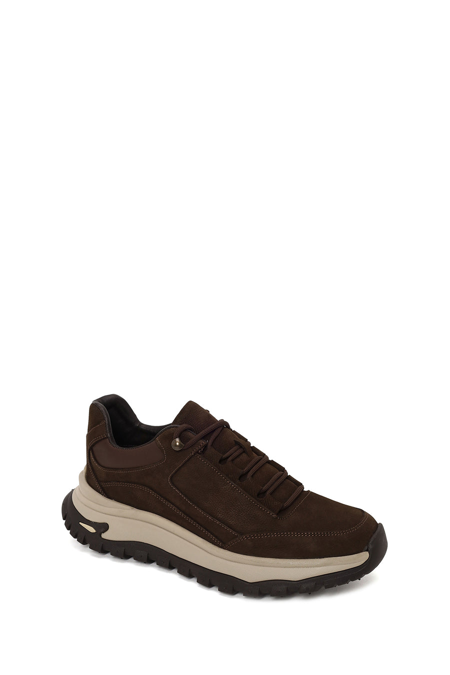 Male Brown Lace-Up Thick-Soled Nubuck Leather Casual Sneaker