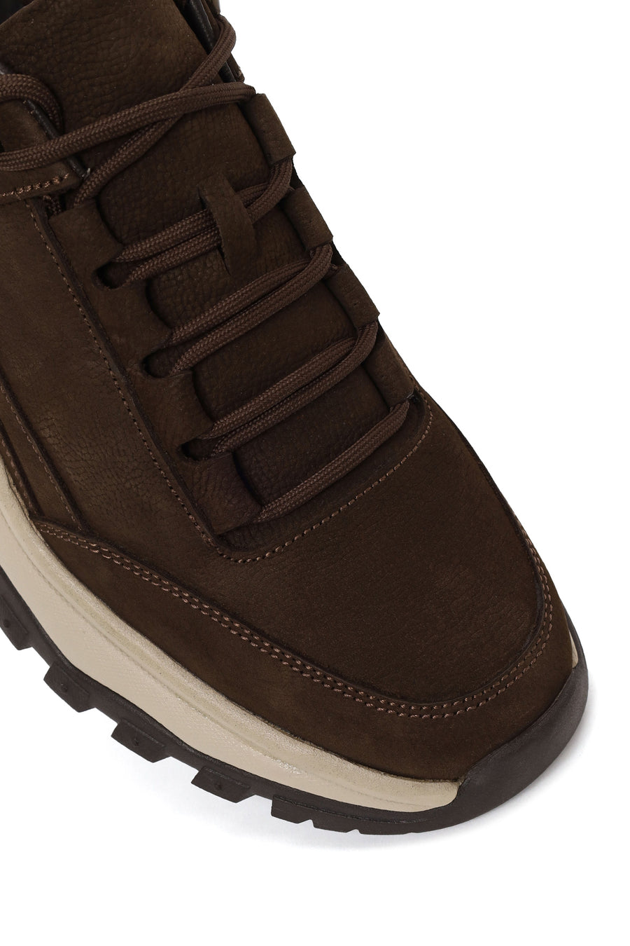 Male Brown Lace-Up Thick-Soled Nubuck Leather Casual Sneaker
