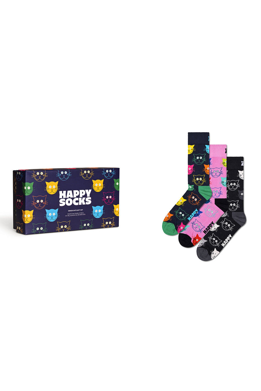 Happy Socks Woman Multicolored Cat Patterned Cotton 3-Pack Sock Set XMJA08-0150 | Derimod