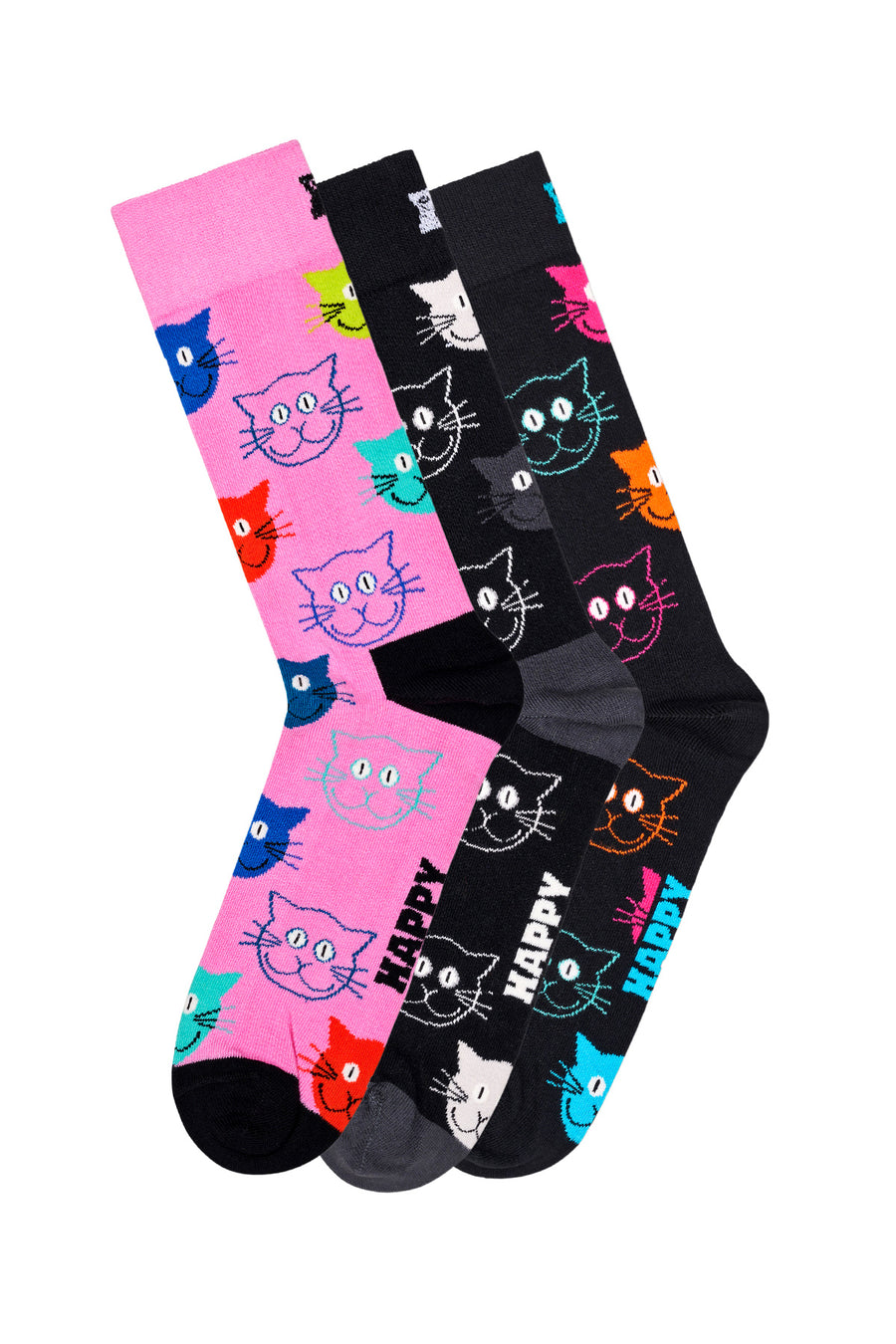 Happy Socks Woman Multicolored Cat Patterned Cotton 3-Pack Sock Set