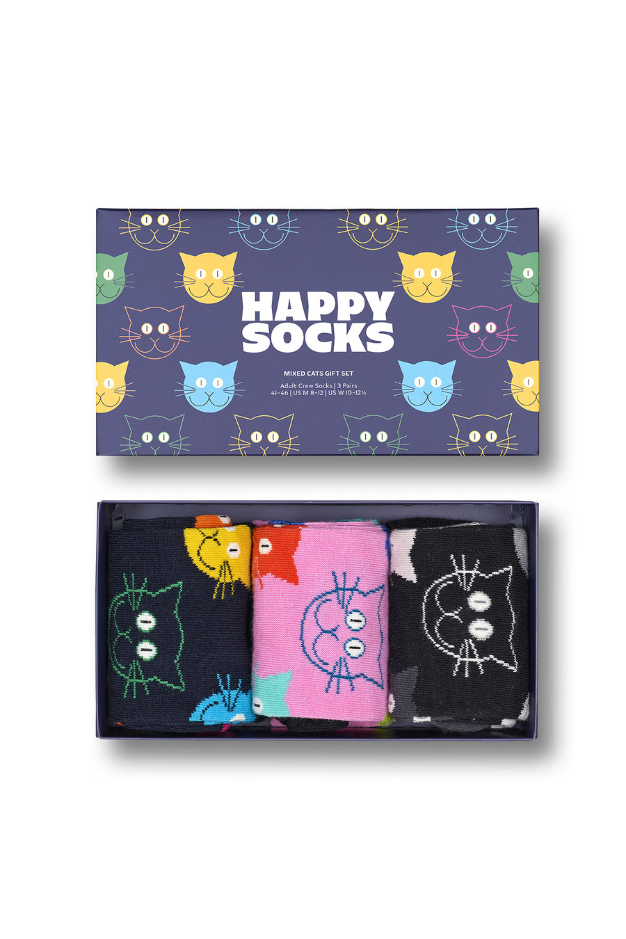 Happy Socks Woman Multicolored Cat Patterned Cotton 3-Pack Sock Set