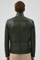 Wade Men's Khaki Slim-Fit Leather Coat | Derimod