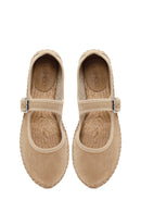 Women's Beige Strap Suede Leather Espadrilles | Derimod