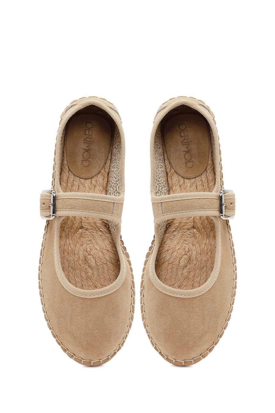 Women's Beige Strap Suede Leather Espadrilles