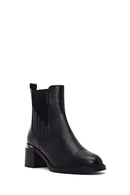 Women's Black Thick Heeled Leather Chelsea Boots | Derimod