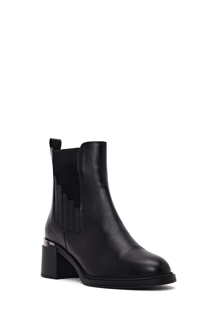 Women's Black Thick Heeled Leather Chelsea Boots