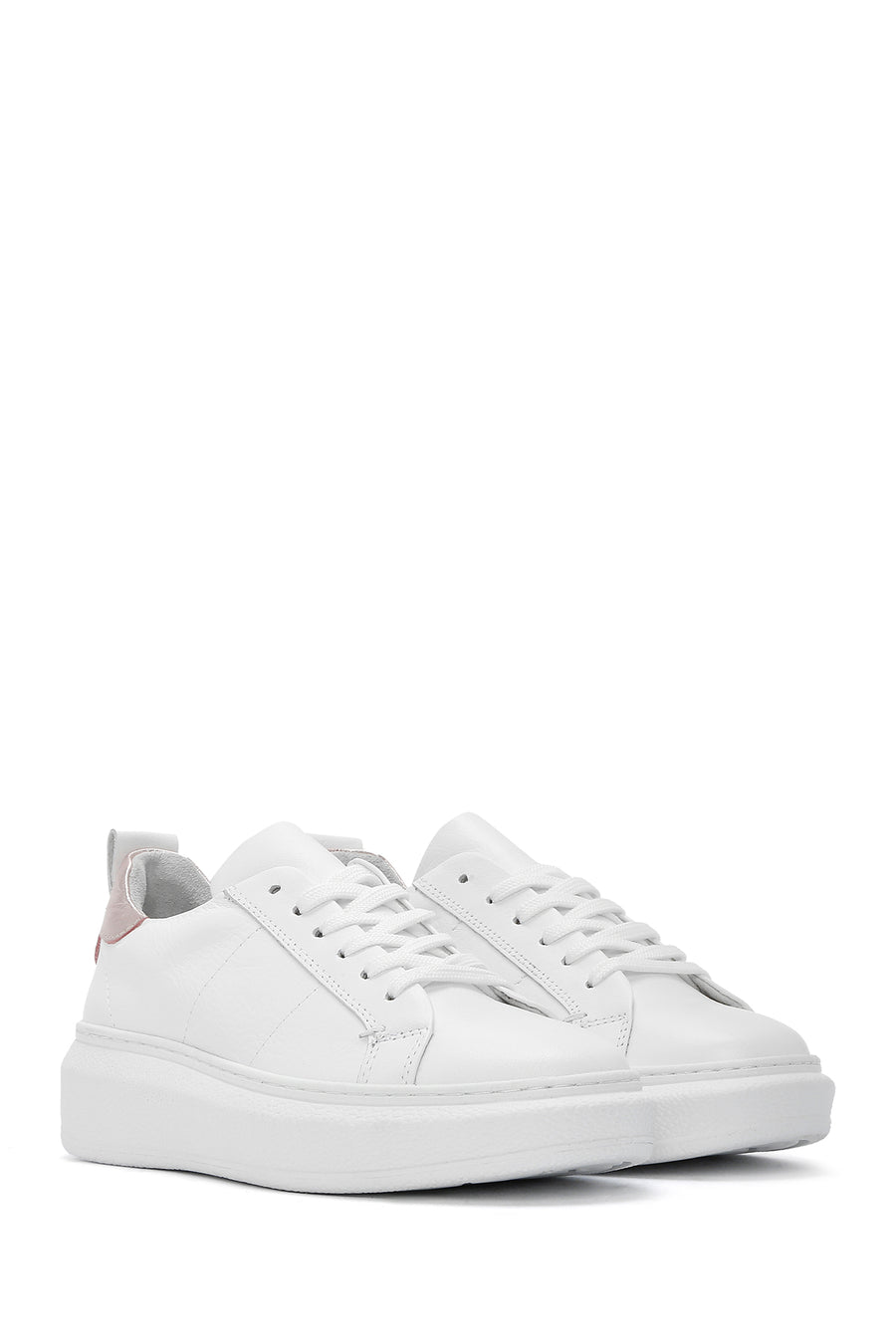 Women's White Lace-Up Leather Sneaker
