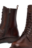 Woman Brown Zippered Leather Postal Boots | Derimod